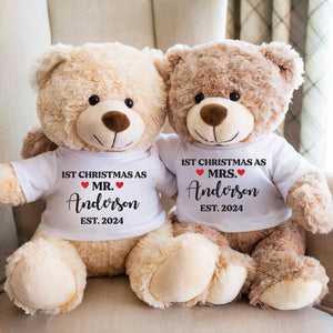 1st Christmas As Mr & Mrs - Custom Plush Teddy Bear [Set of 2] - Furrsy